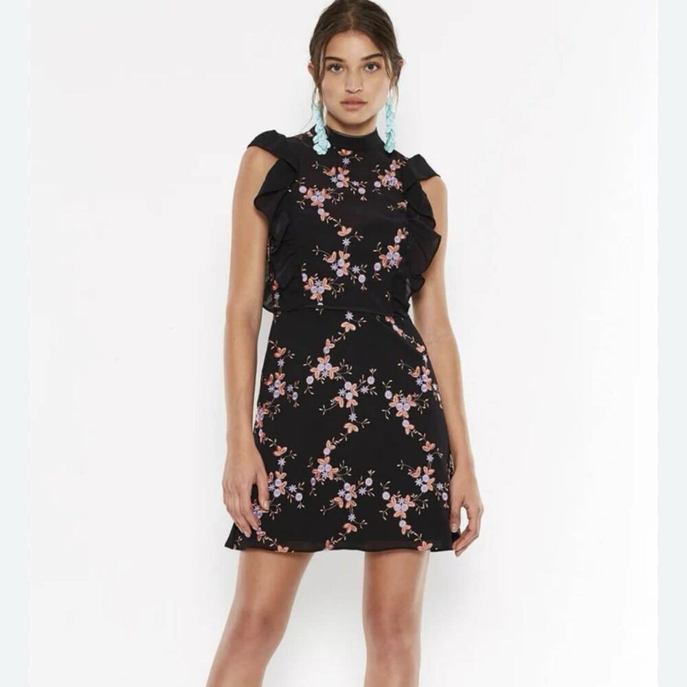 Talulah La Maison Black Embroidered Ruffle Mini Dress Size XS